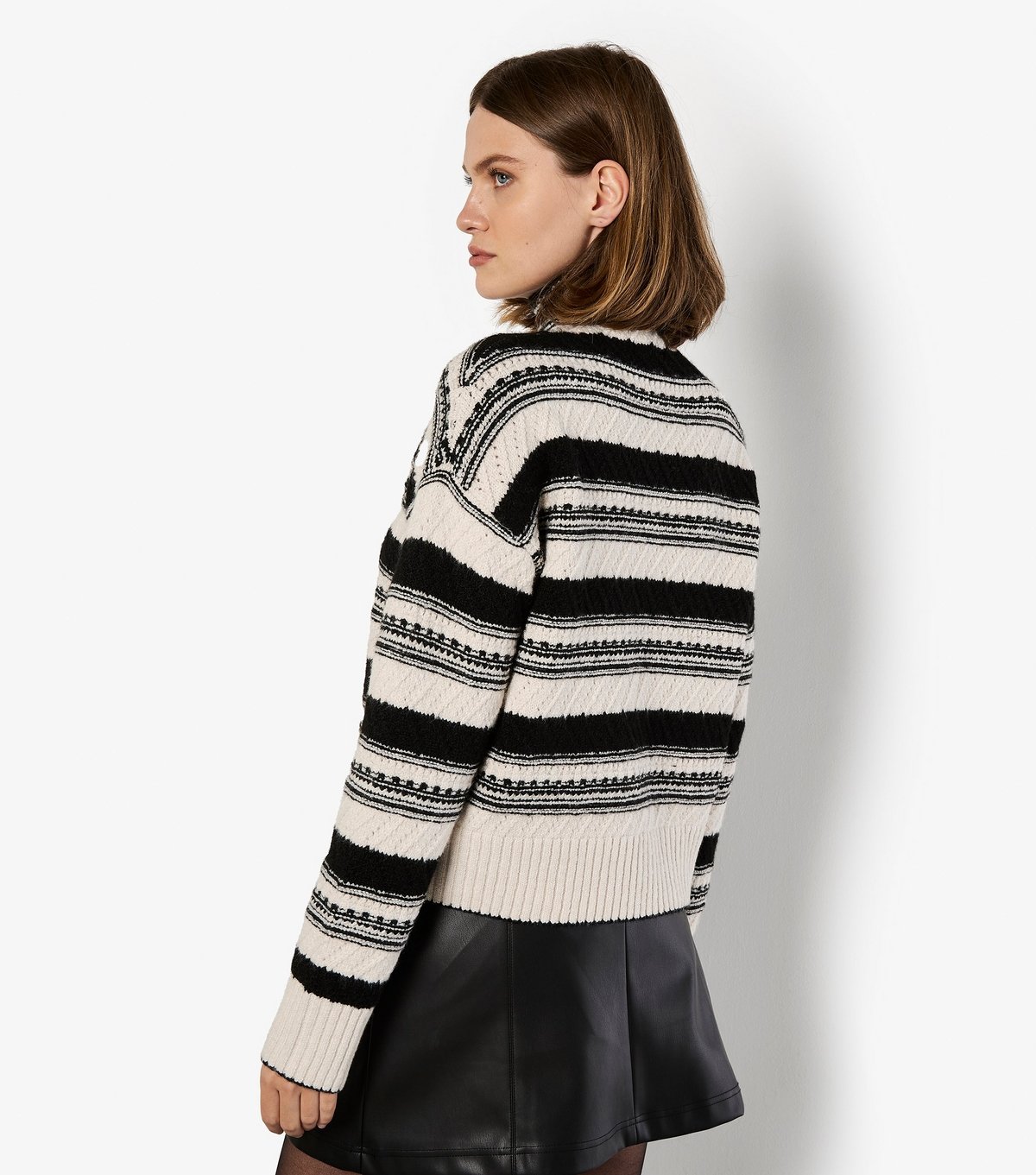 Apricot Women's Off White Stripe Pointelle High Neck Jumper Apricot New Look - 3