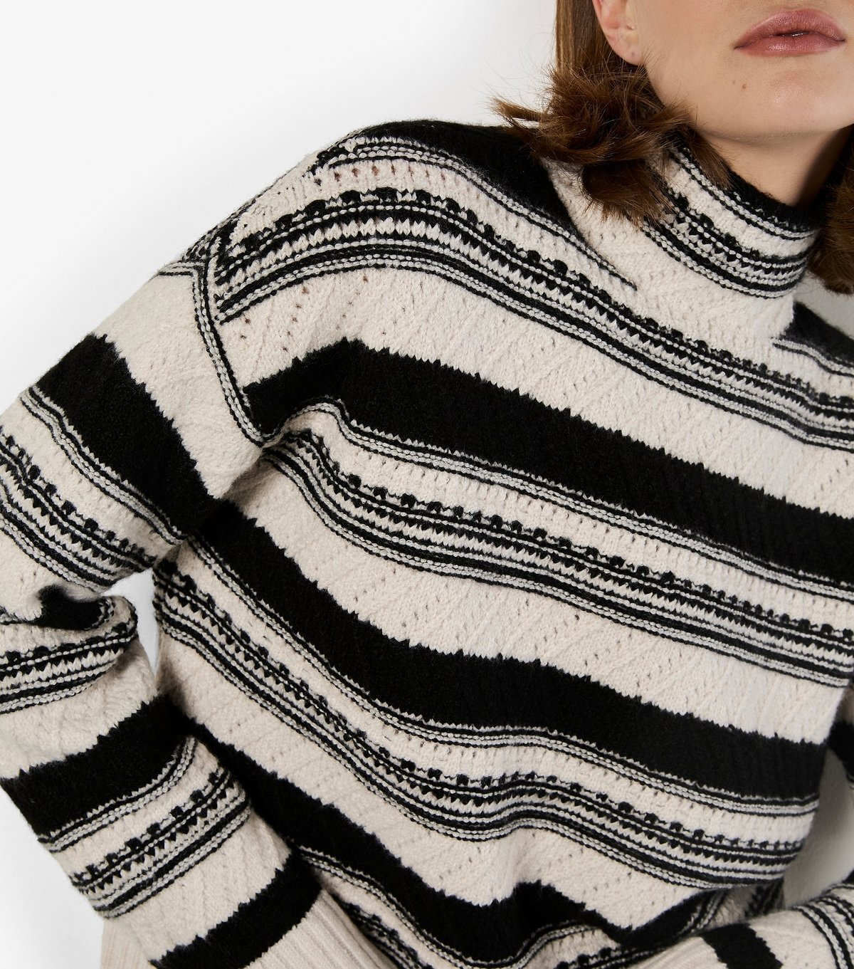 Apricot Women's Off White Stripe Pointelle High Neck Jumper Apricot New Look - 4