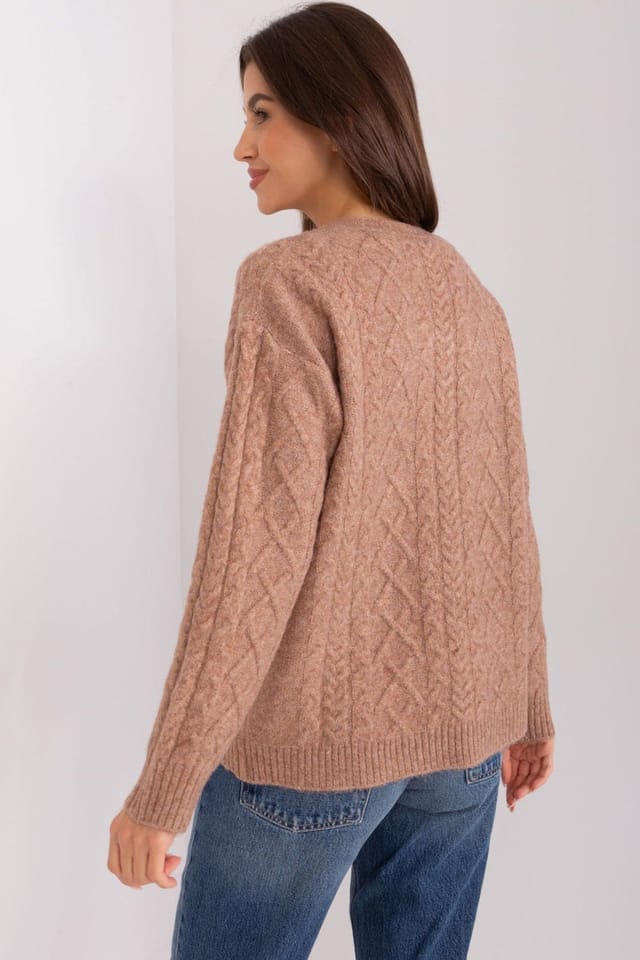Love Lace Love Lace Women's Variegated Button Front V Neck Cardigan in Brown - 3