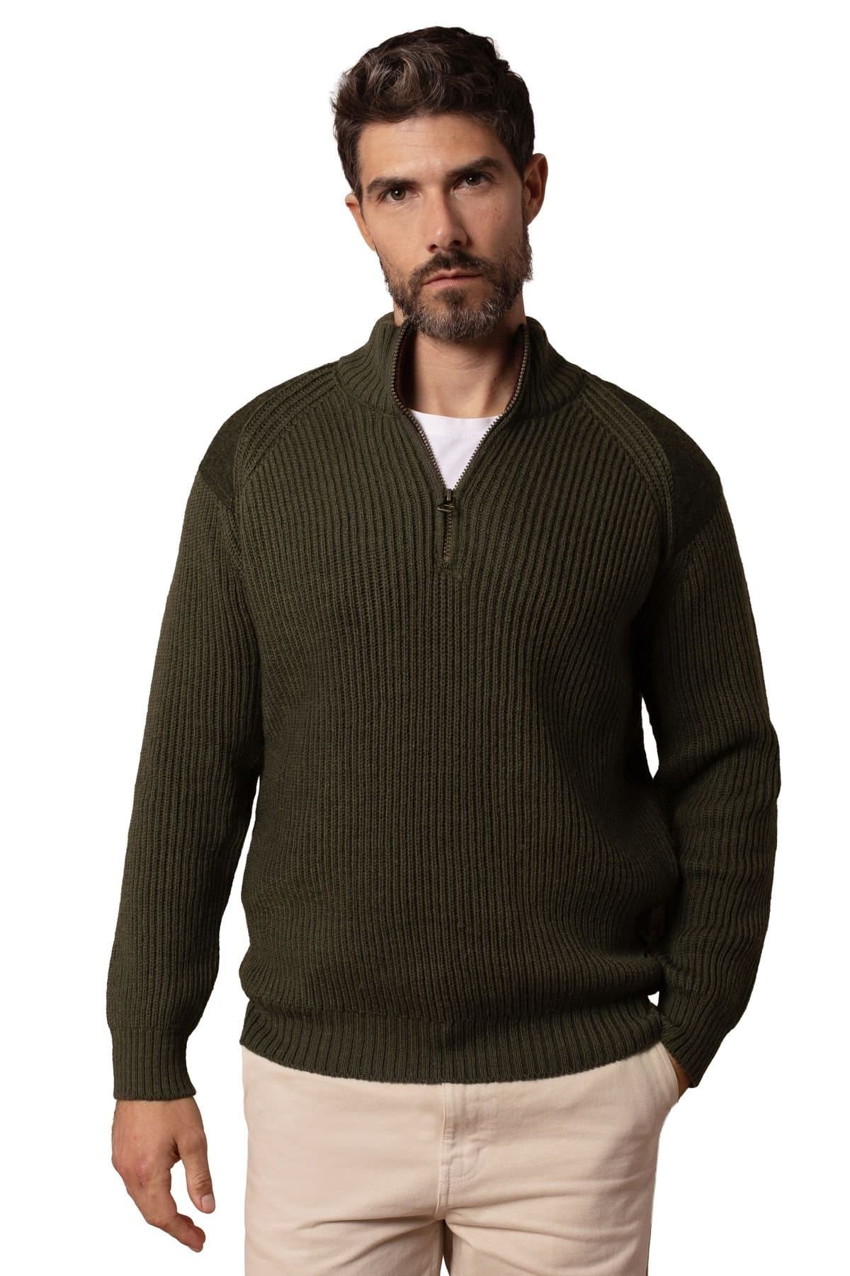 Celtic & Co Celtic & Co Dark Olive Merino Wool Half Zip Sweater
