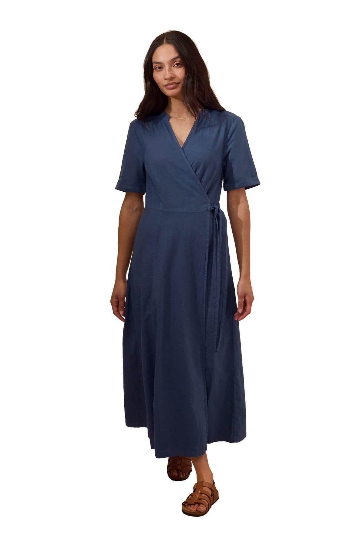 Celtic & Co Celtic & Co Women's Luxurious Linen Wrap Midi Dress in Dark Navy