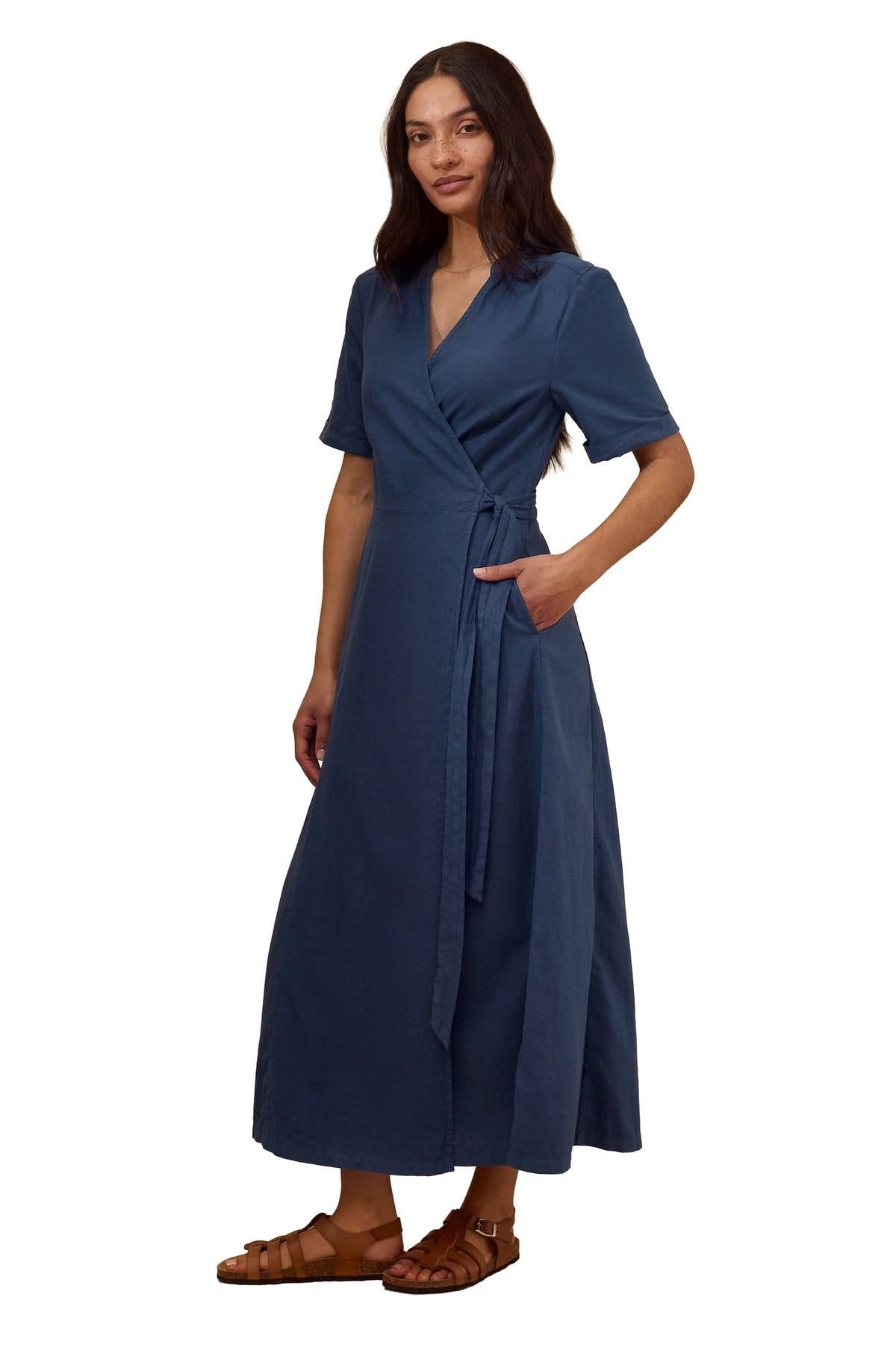 Celtic & Co Celtic & Co Women's Luxurious Linen Wrap Midi Dress in Dark Navy - 4