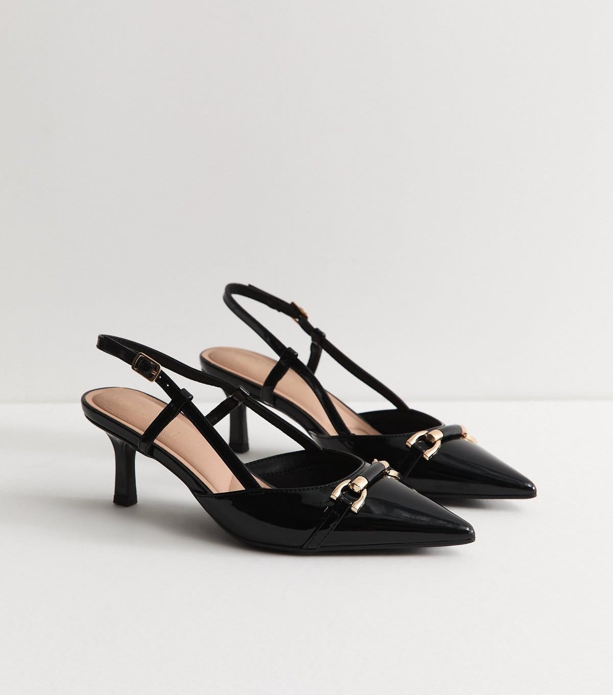 New Look Women's Black Patent Faux Leather Hardware Detail Slingback Pumps Vegan New Look - 4