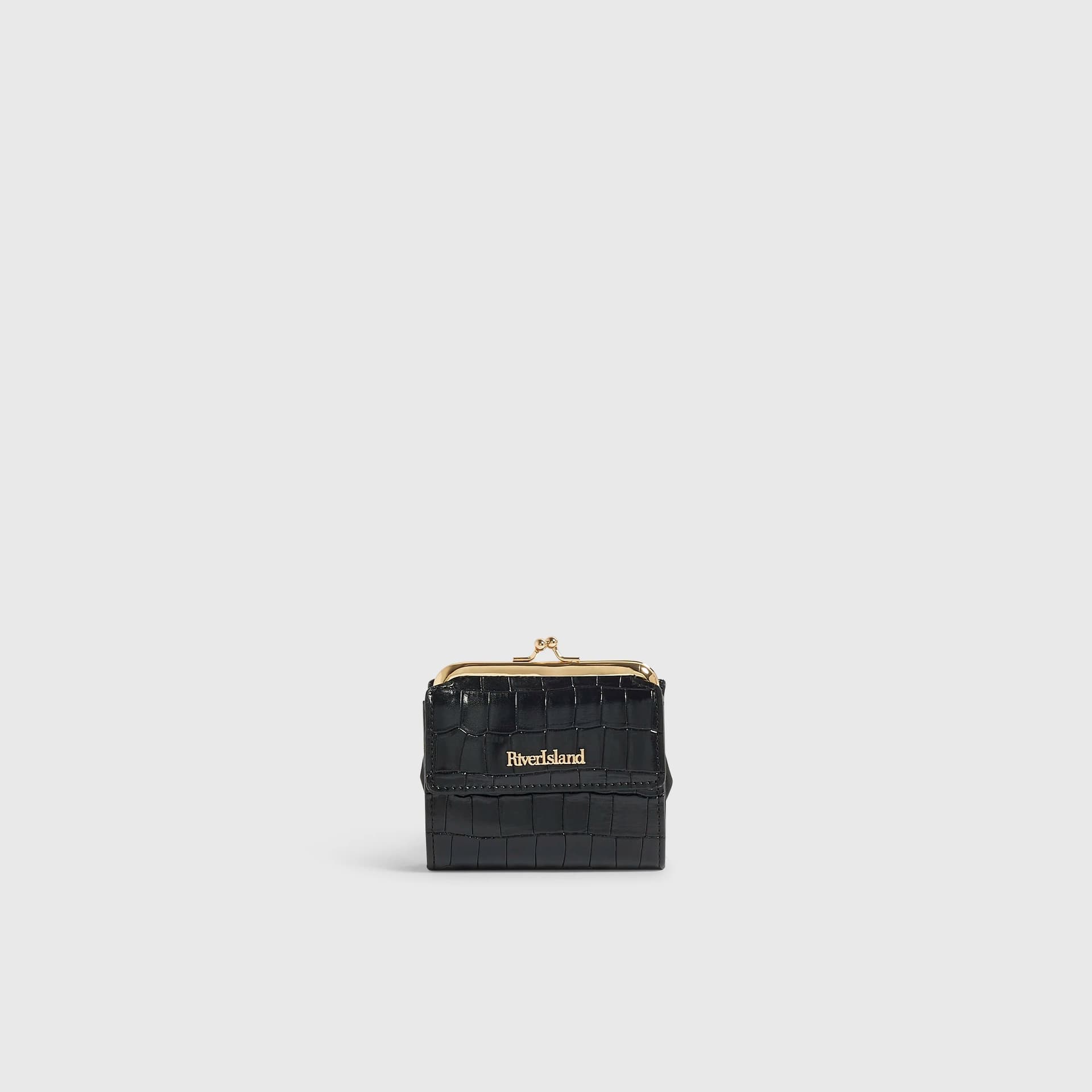 River Island River Island Womens Black Croc Print Mini Frame Pouch