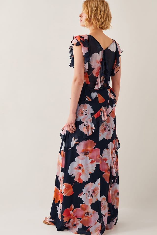 Monsoon Monsoon Women's Carrie Floral Ruffle Chiffon Maxi Dress Black - 3