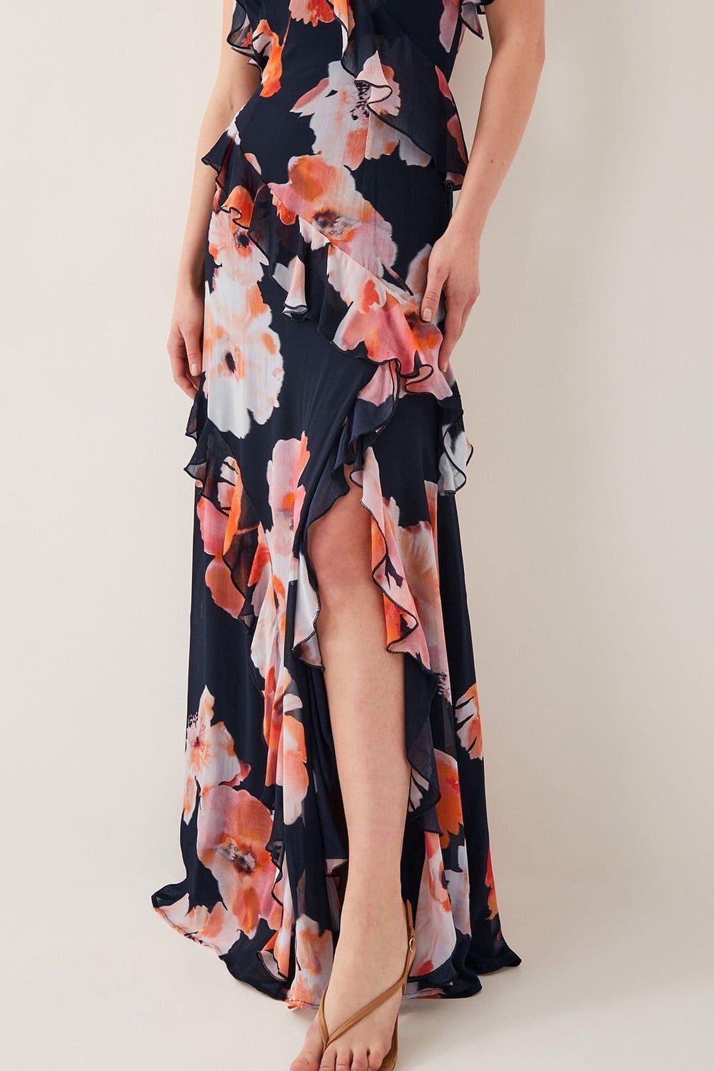 Monsoon Monsoon Women's Carrie Floral Ruffle Chiffon Maxi Dress Black - 4
