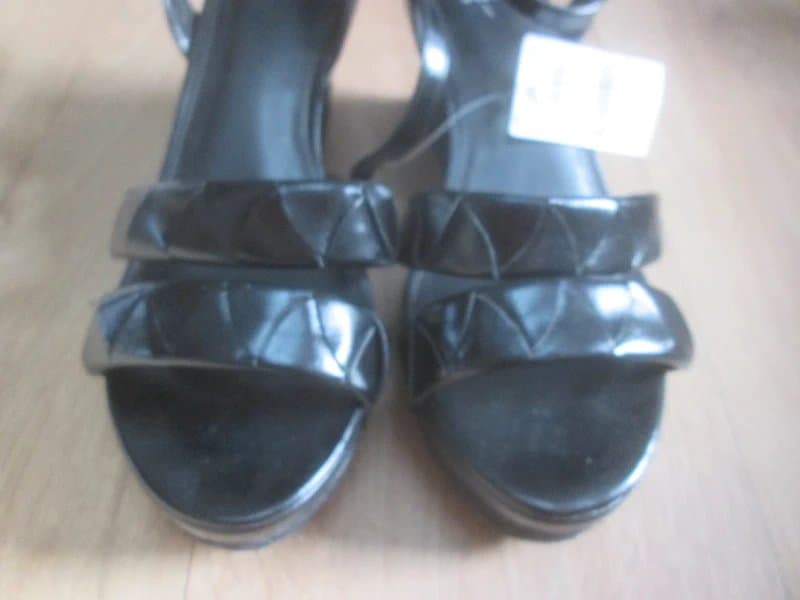 Next Next size 7 wide fit black high wedge heel faux leather sandals summer Shoes Brand new with tags