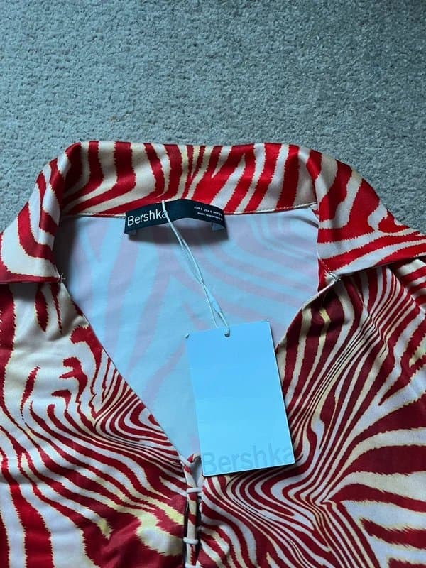Bershka Bershka brand new red and cream tie up shirt xs s
