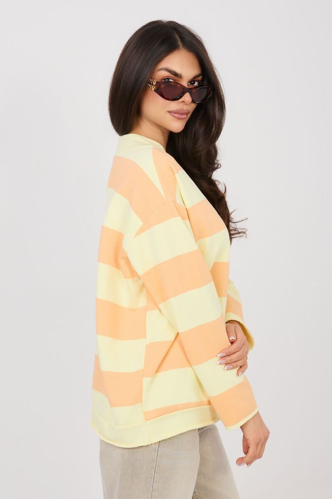 Love Lace Love Lace Women's Stylish Striped V Neck Cotton Blend Sweatshirt in Orange