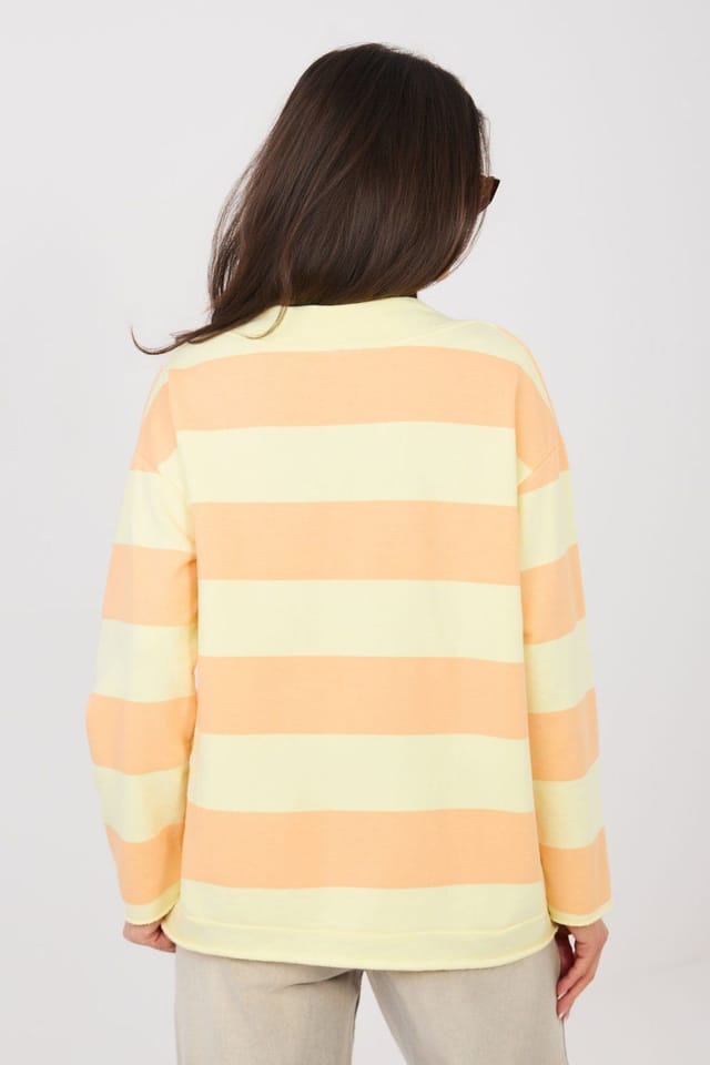 Love Lace Love Lace Women's Stylish Striped V Neck Cotton Blend Sweatshirt in Orange - 3