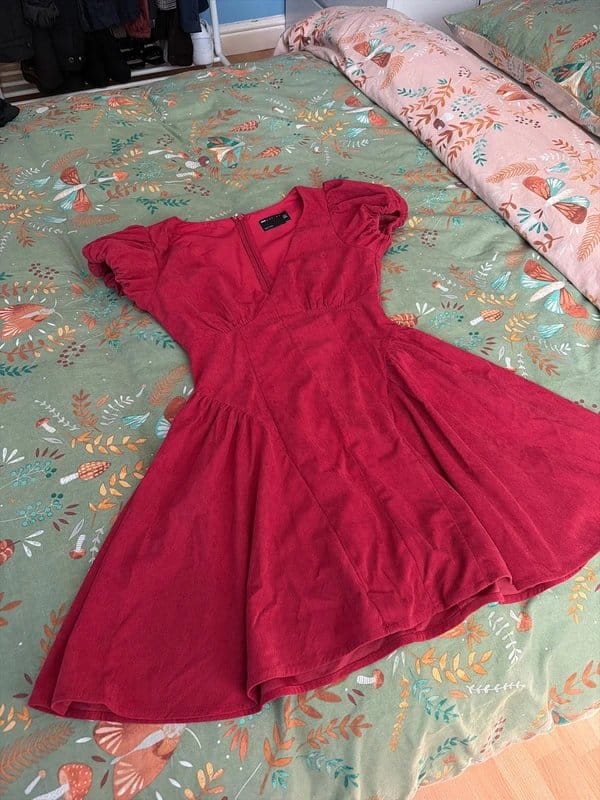 ASOS Design Burgundy Cord Corset Mini Dress with Puff Sleeves