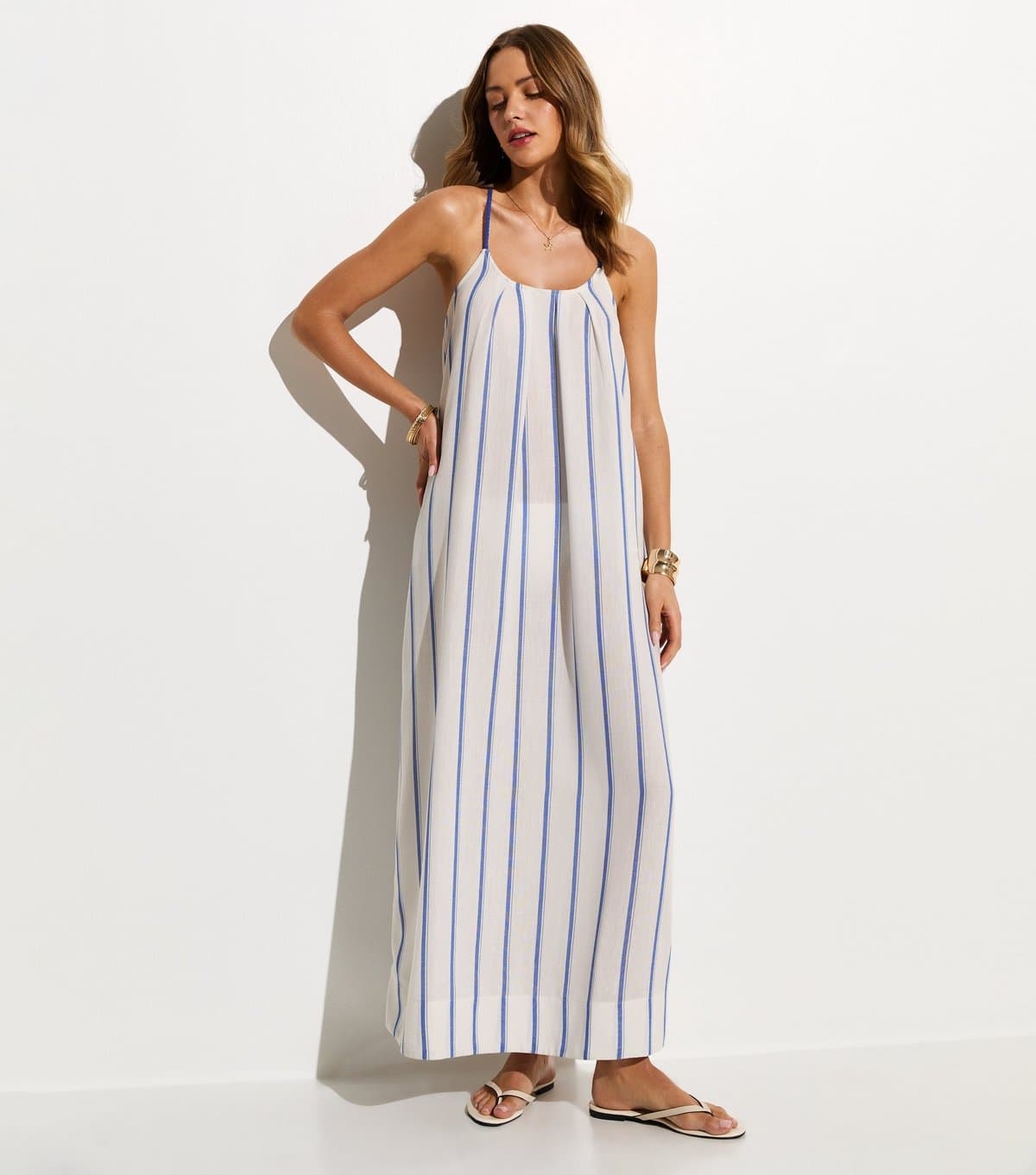 New Look Women's Blue Striped Tie Back Beach Maxi Dress New Look