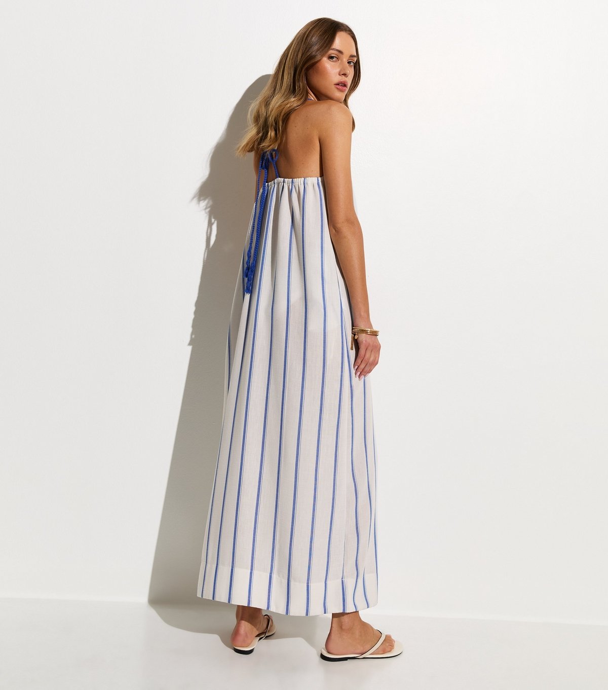 New Look Women's Blue Striped Tie Back Beach Maxi Dress New Look - 4