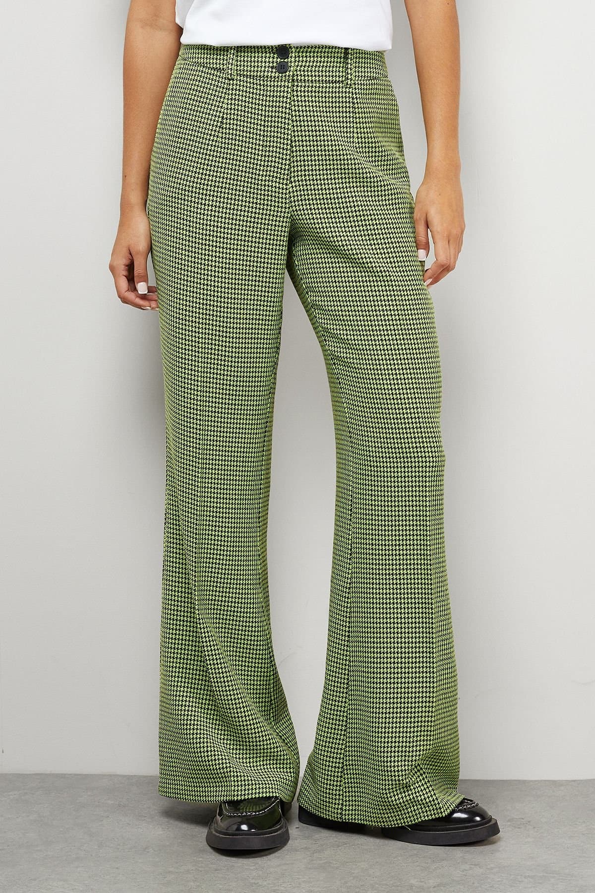 Warehouse Warehouse Women's Lime Dogtooth High Waist Deep Waistband Trouser Co-Ord