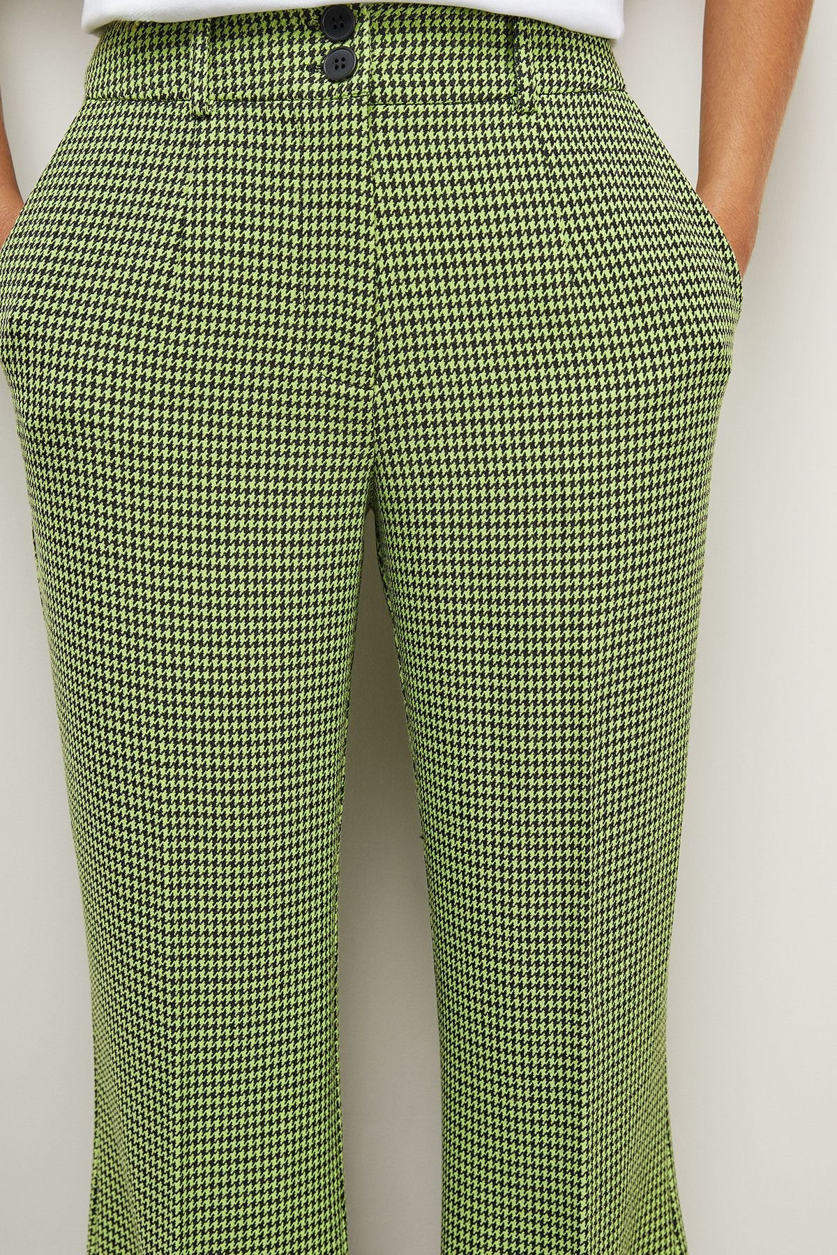 Warehouse Warehouse Women's Lime Dogtooth High Waist Deep Waistband Trouser Co-Ord - 4