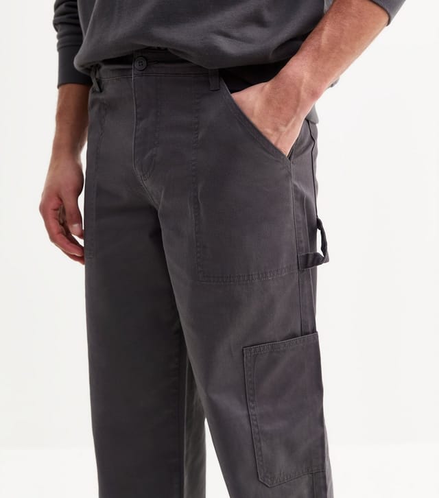 New Look Men's Dark Grey Relaxed Cotton Carpenter Trousers New Look - 2