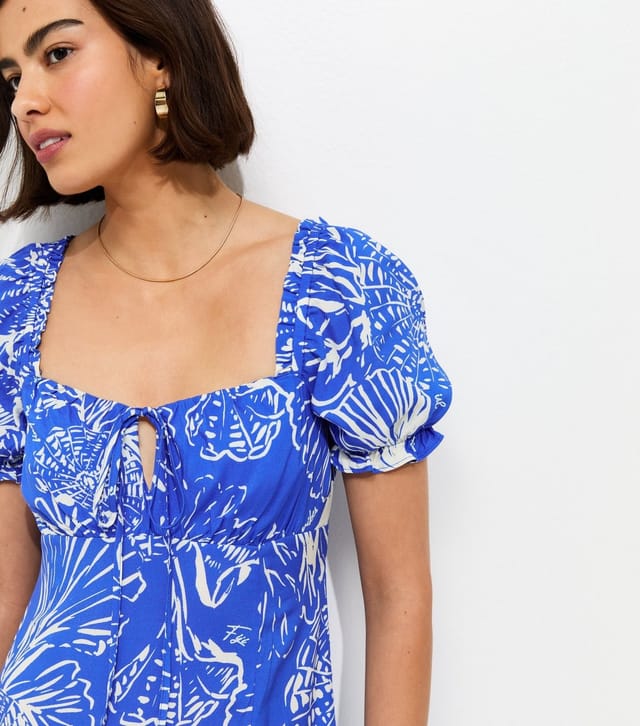 New Look Women's Blue Sketchy Coral Print Slit Hem Midi Dress New Look - 2