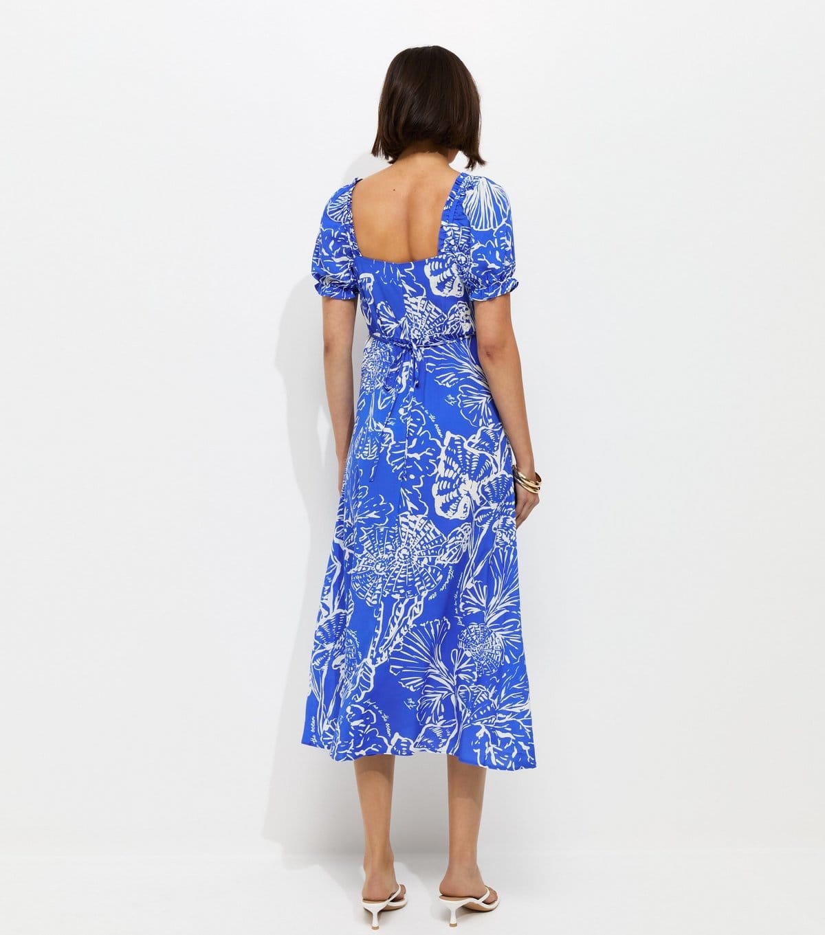 New Look Women's Blue Sketchy Coral Print Slit Hem Midi Dress New Look - 4