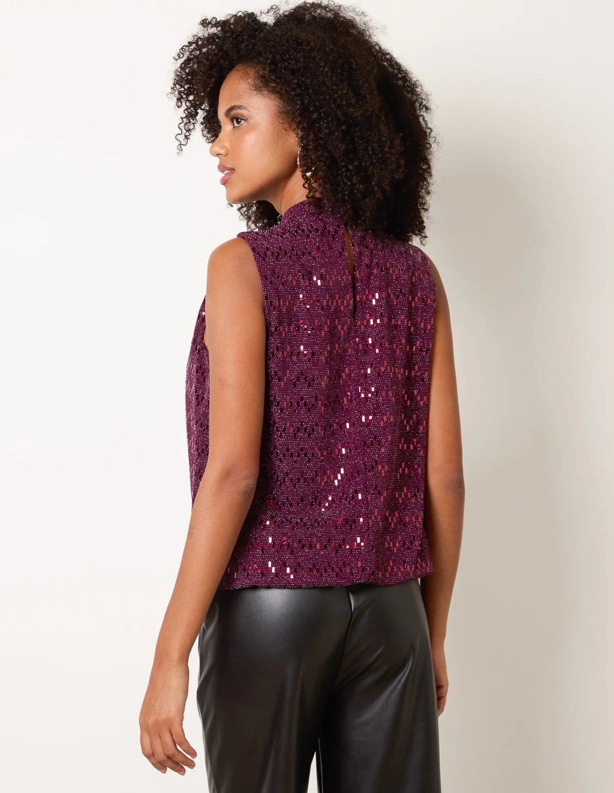 Blue Vanilla High Neck Metallic Puff Ball Blouse - 4