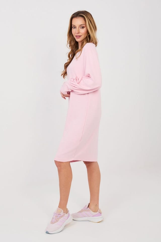 Love Lace Love Lace Women's Buttery Soft Sweatshirt Dress with Puff Sleeves Style 224976 in Pink - 2
