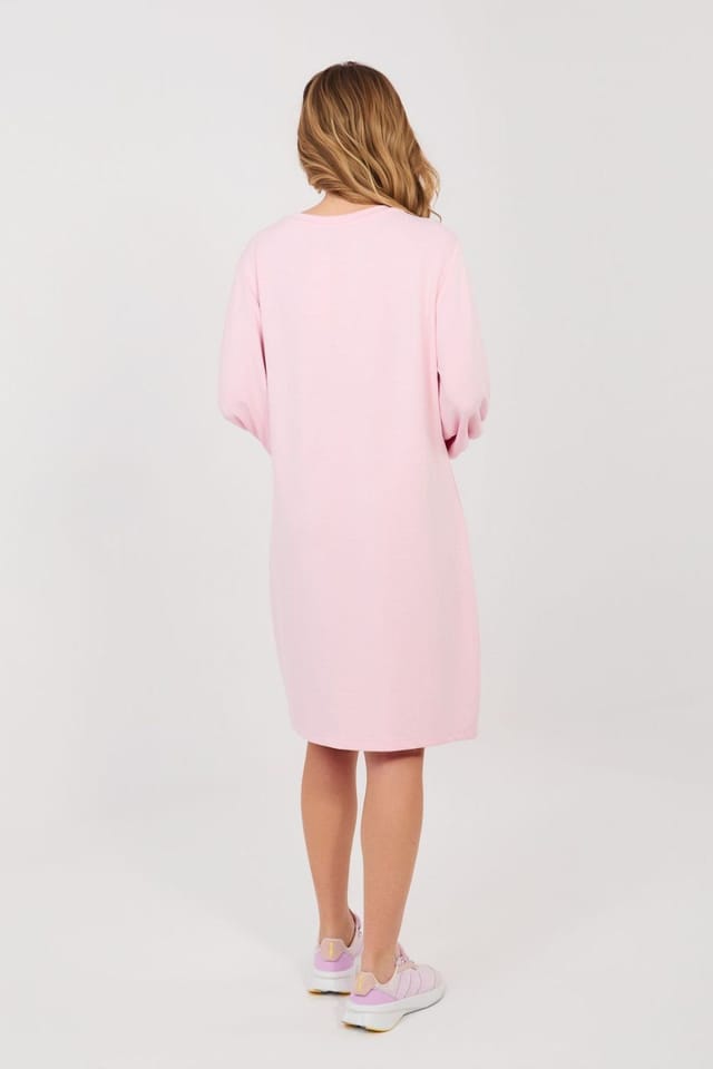 Love Lace Love Lace Women's Buttery Soft Sweatshirt Dress with Puff Sleeves Style 224976 in Pink - 3