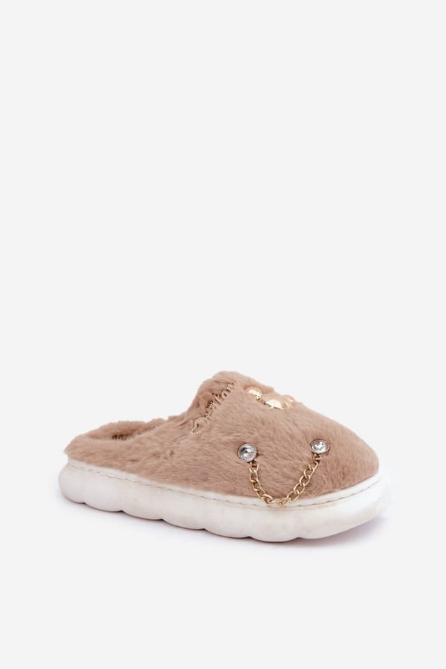 Love Lace Love Lace Women's Stylish Fur Slippers with Trendy Embellishments for Comfort in Beige - 2