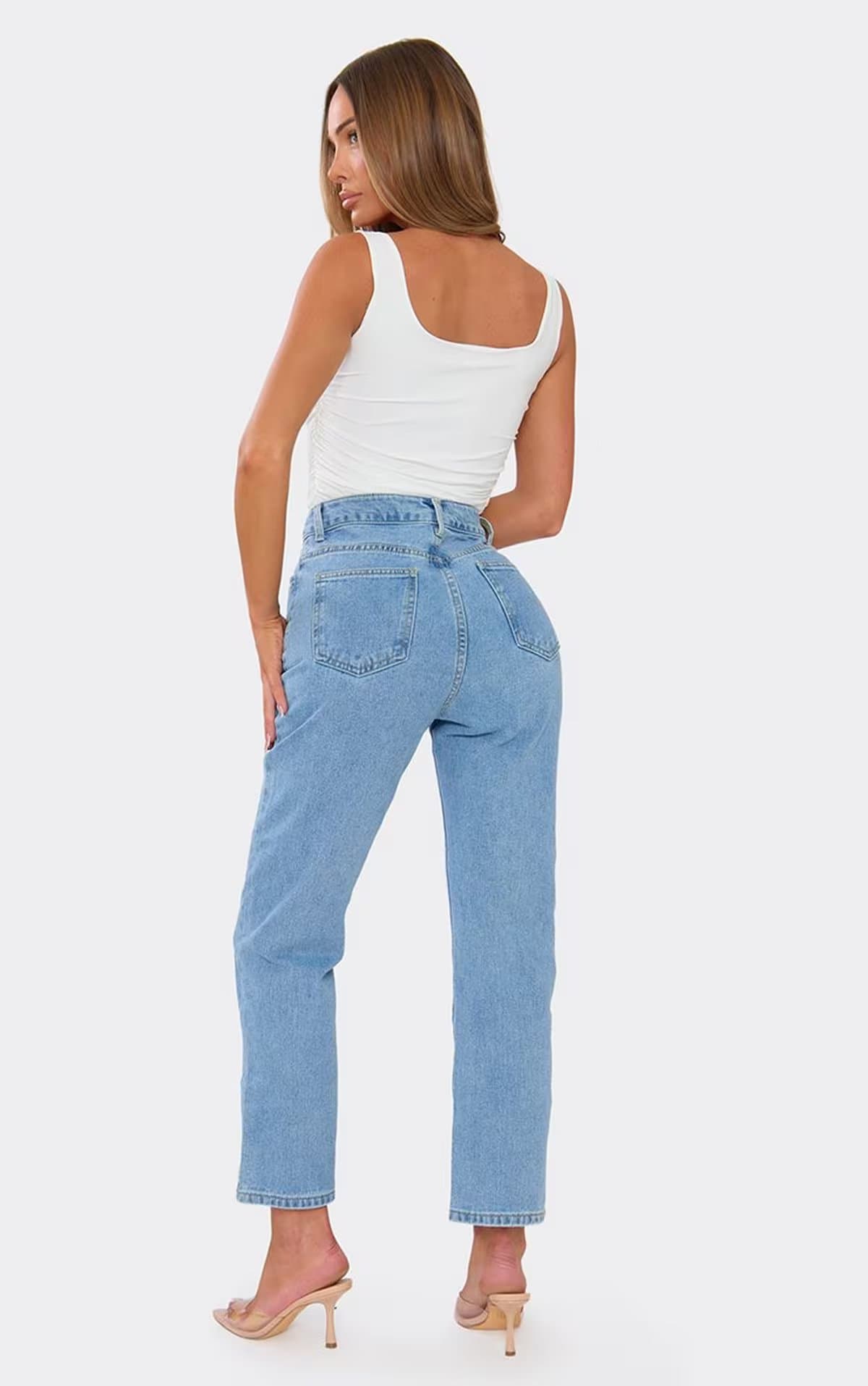 EGO High Waist Straight Leg Petite Jeans In Light Blue Denim, Women's Size UK 4