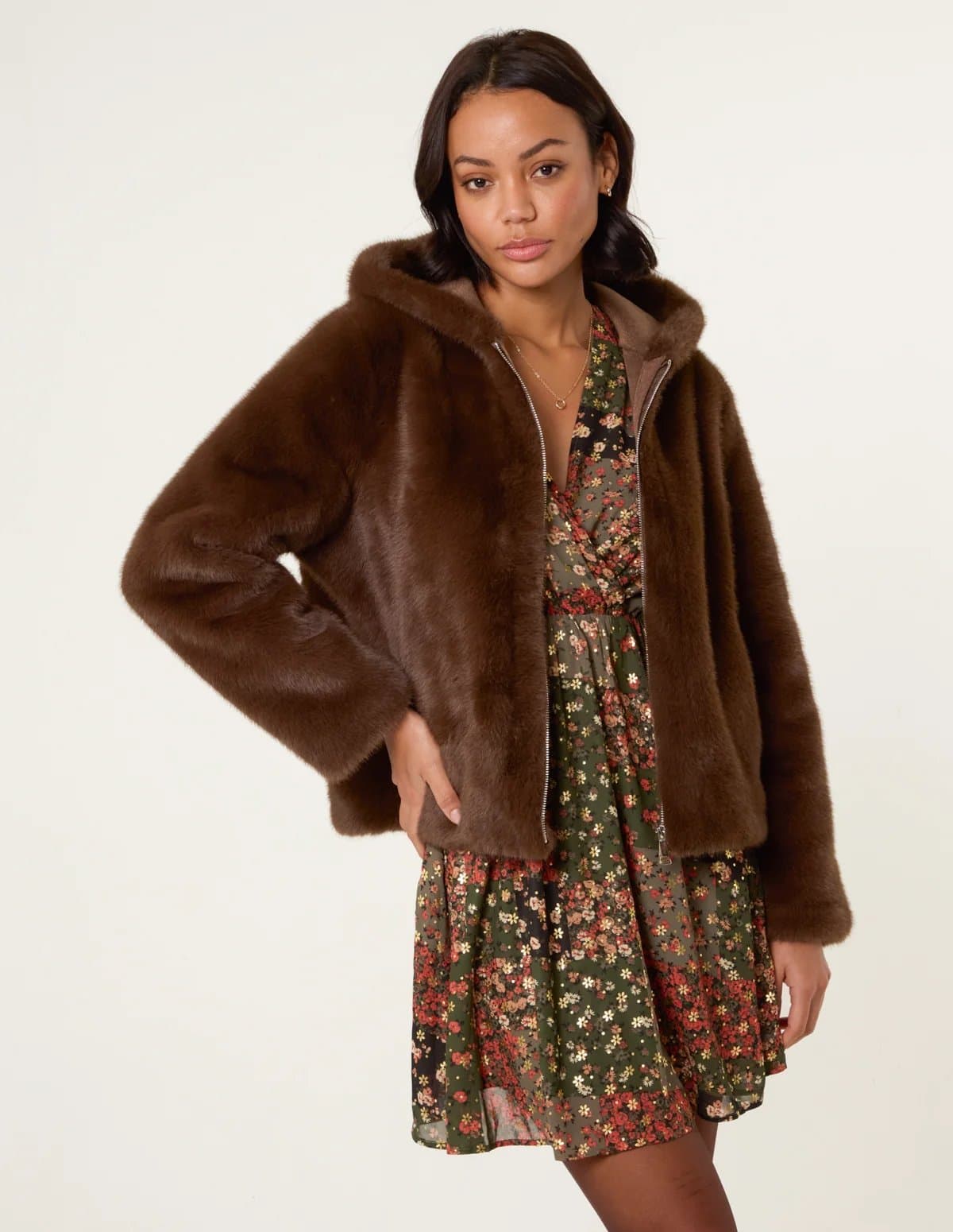 Blue Vanilla Faux Fur Hooded Jacket