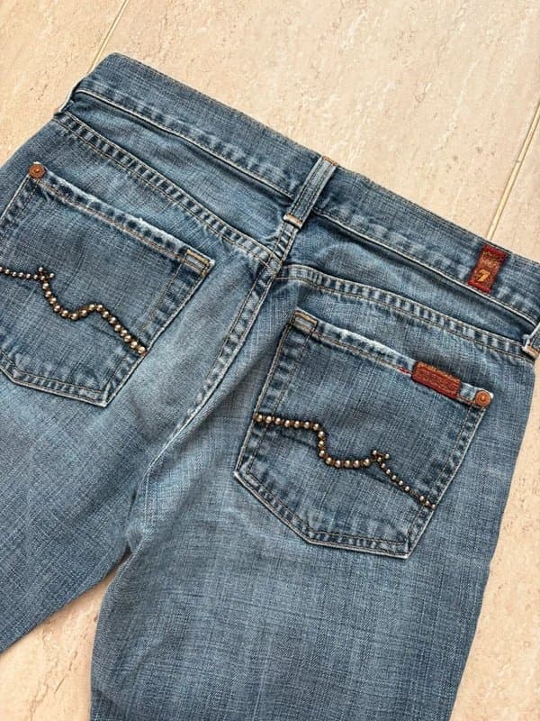 7 For All Mankind Vintage Y2K 7 For All Mankind Ultra Low Rise Bootcut Jeans Size 25 Studded Pocket Denim
