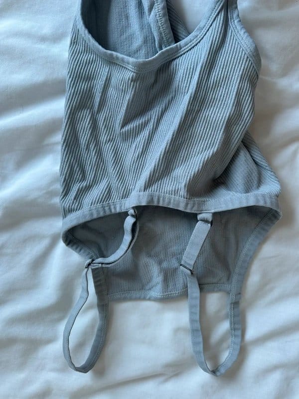 Urban Outfitters Grey Ribbed Square Neck Bodysuit