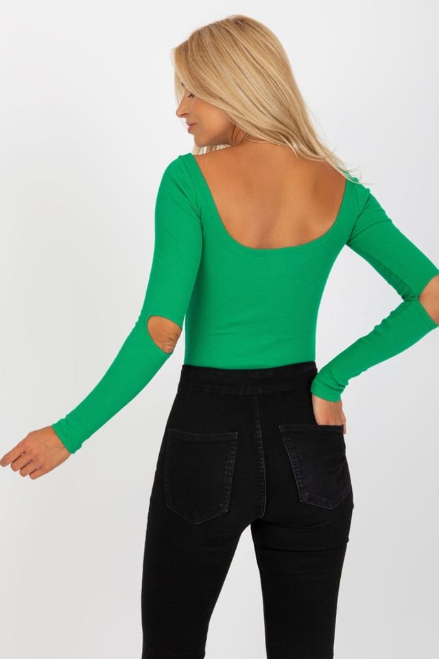 Love Lace Love Lace Women's Long Sleeve Boat Neck Blouse With Back Cutout in Green - 3