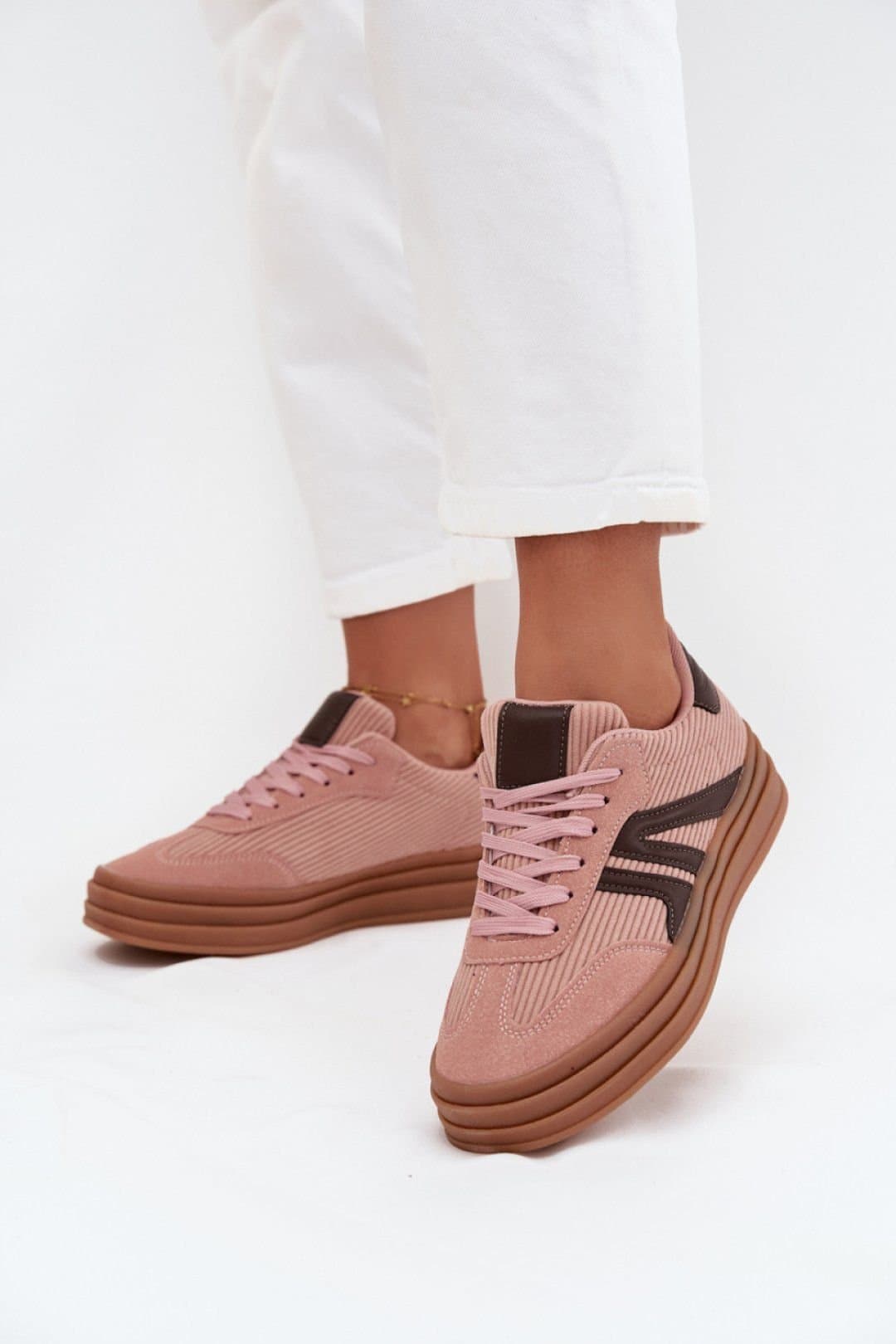 Love Lace Love Lace Pink Corduroy Sneakers with Foam Insole