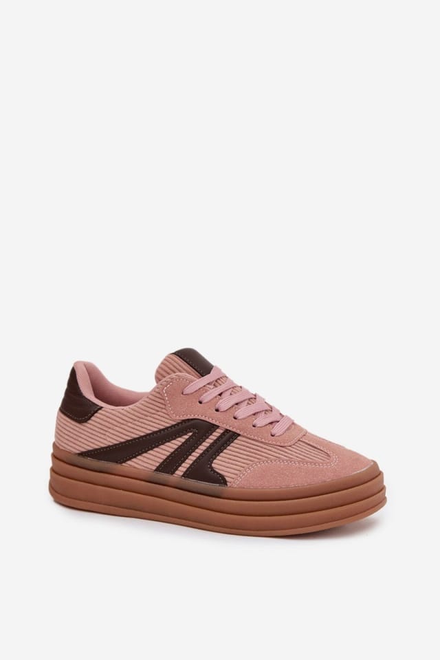Love Lace Love Lace Women's Corduroy Sneakers on Stable Platform with Foam Insole in Pink - 2