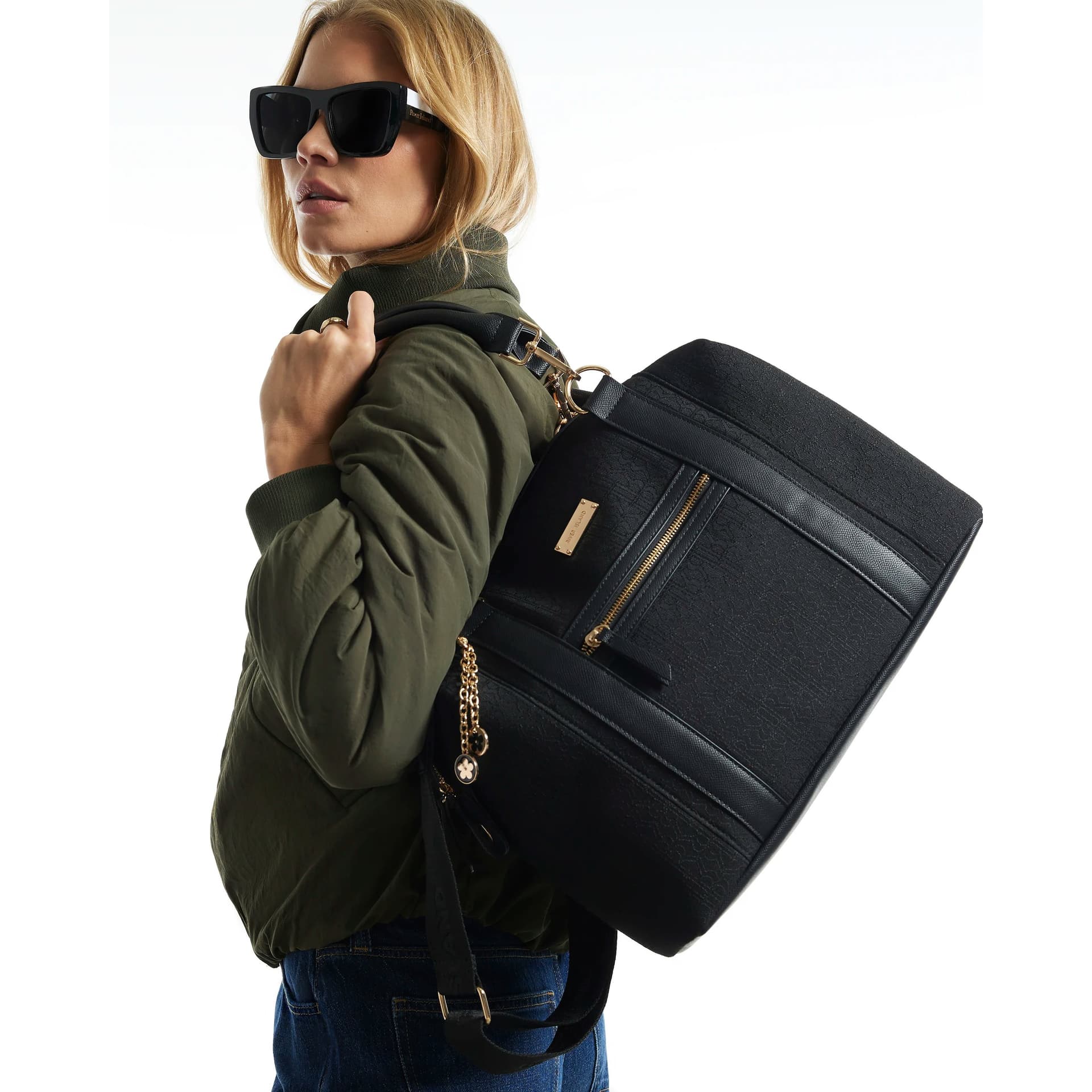 River Island River Island Womens Black Rr Jacquard Holdall Bag