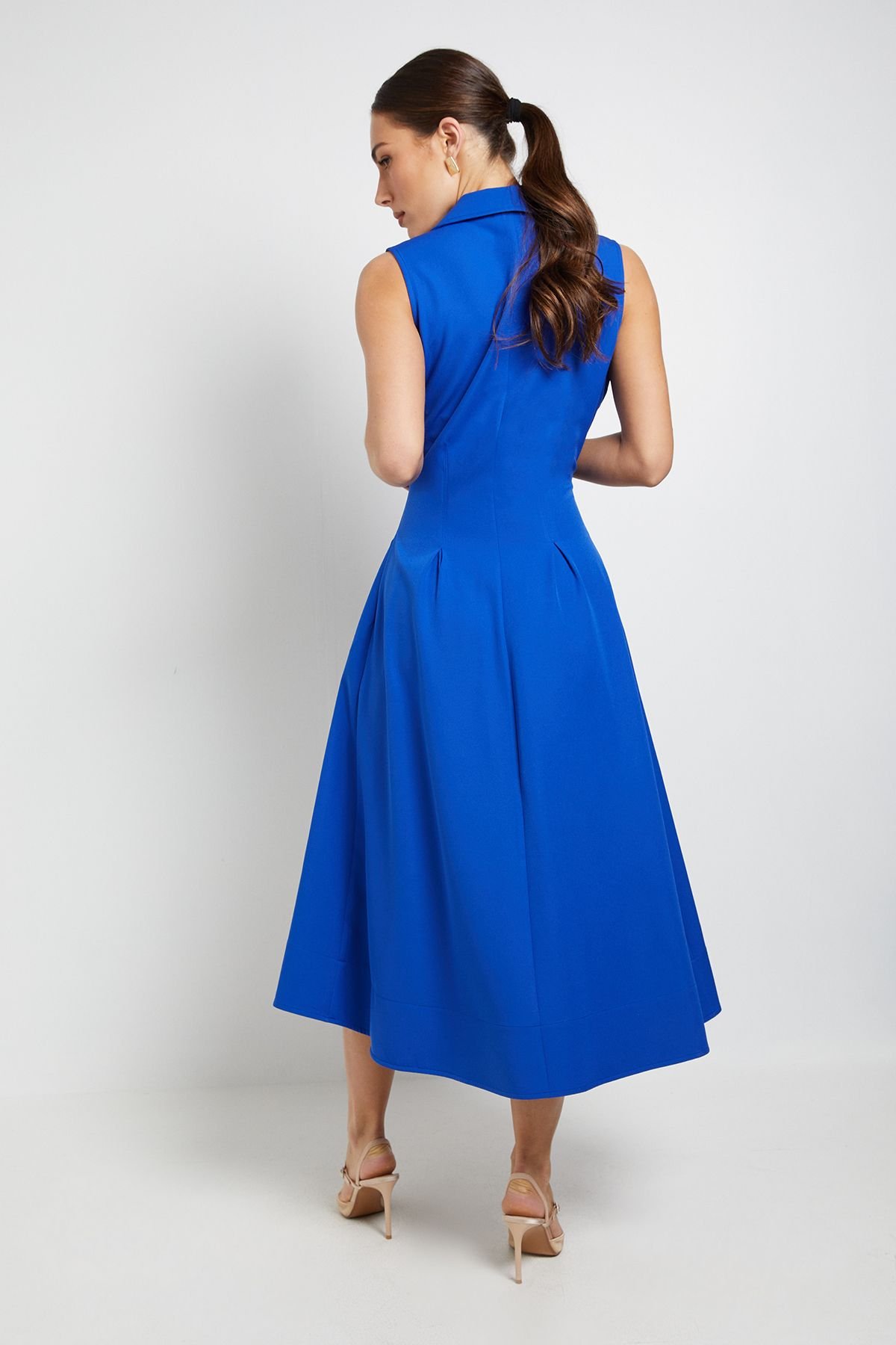 Principles Principles Women's Collared Sleeveless Zip Midi Dress in Blue - 3