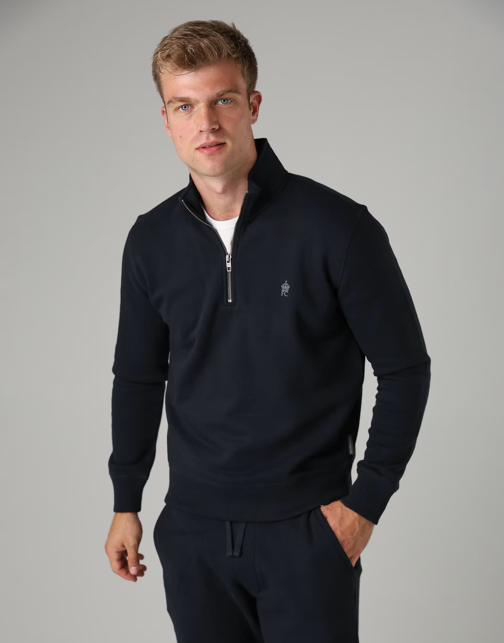 ASOS French Connection Cotton blend half-zip jumper in navy