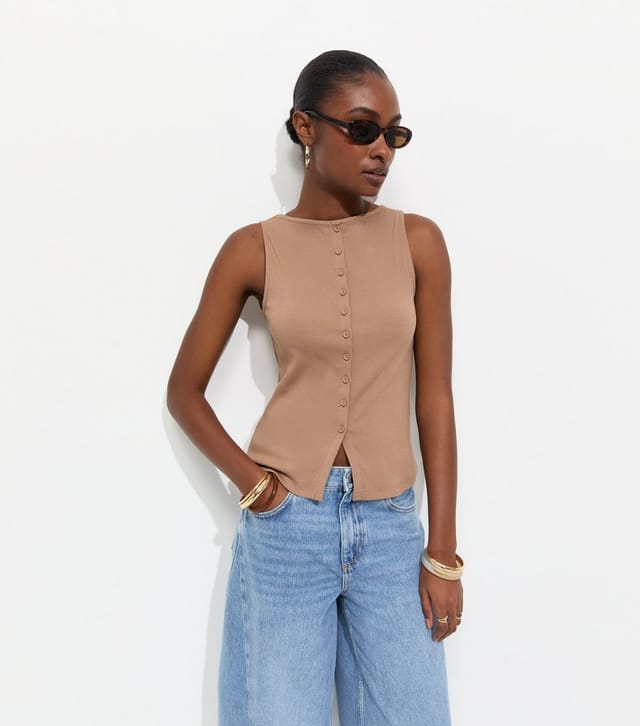New Look Women's Mink Cotton Rich Button Through Tank Top New Look - 2