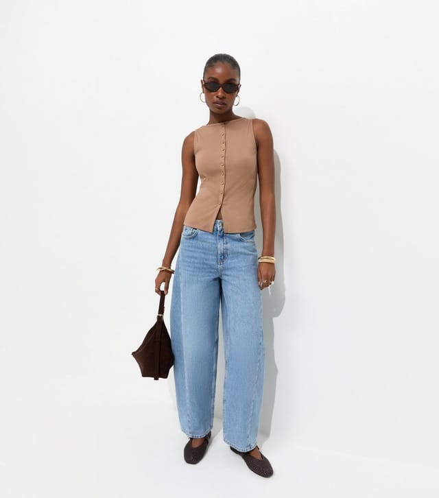 New Look Women's Mink Cotton Rich Button Through Tank Top New Look - 3
