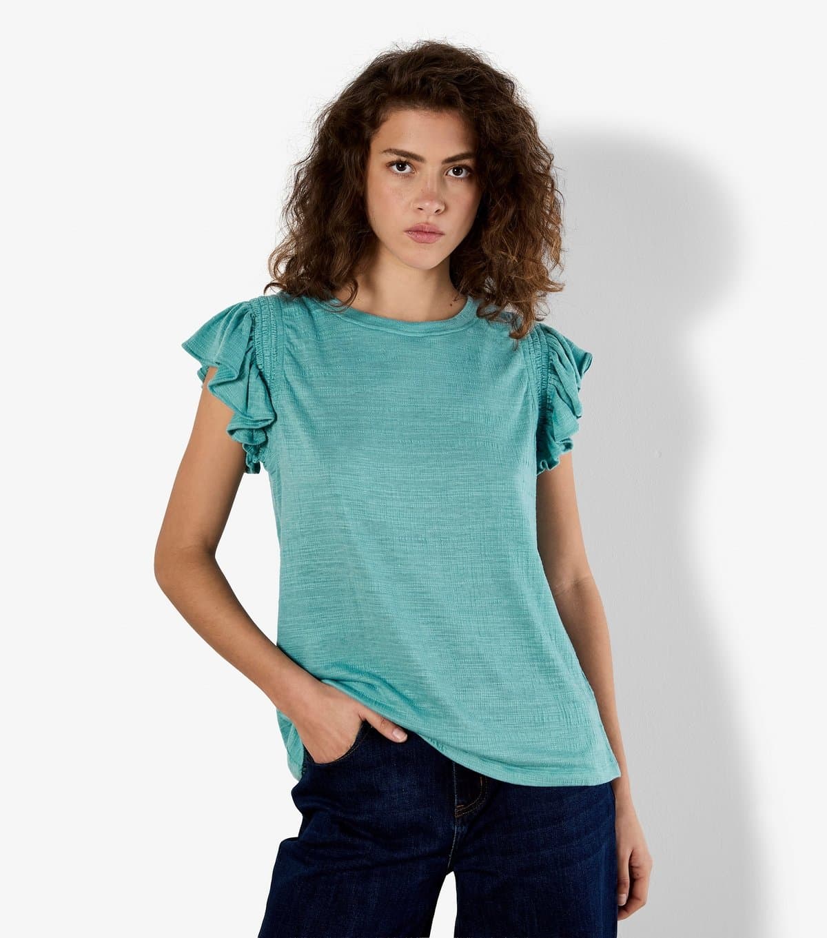 Apricot Women's Bright Blue Ruffle Sleeve T-Shirt Apricot New Look