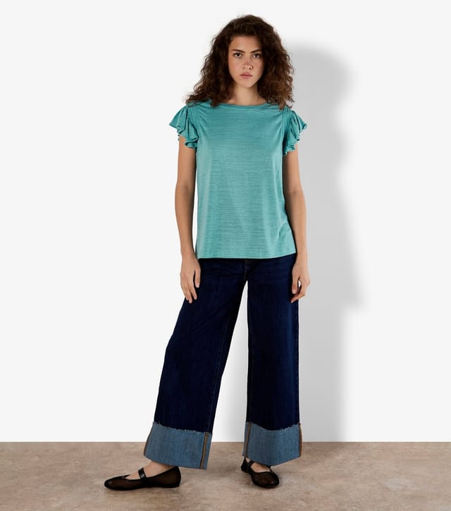 Apricot Women's Bright Blue Ruffle Sleeve T-Shirt Apricot New Look - 2