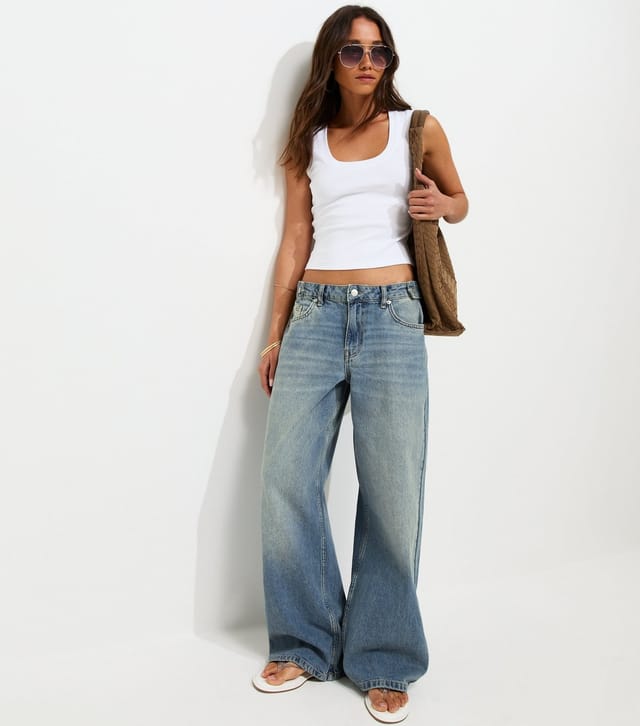 New Look Women's Blue Distressed Wash Wide Leg Jeans New Look - 2