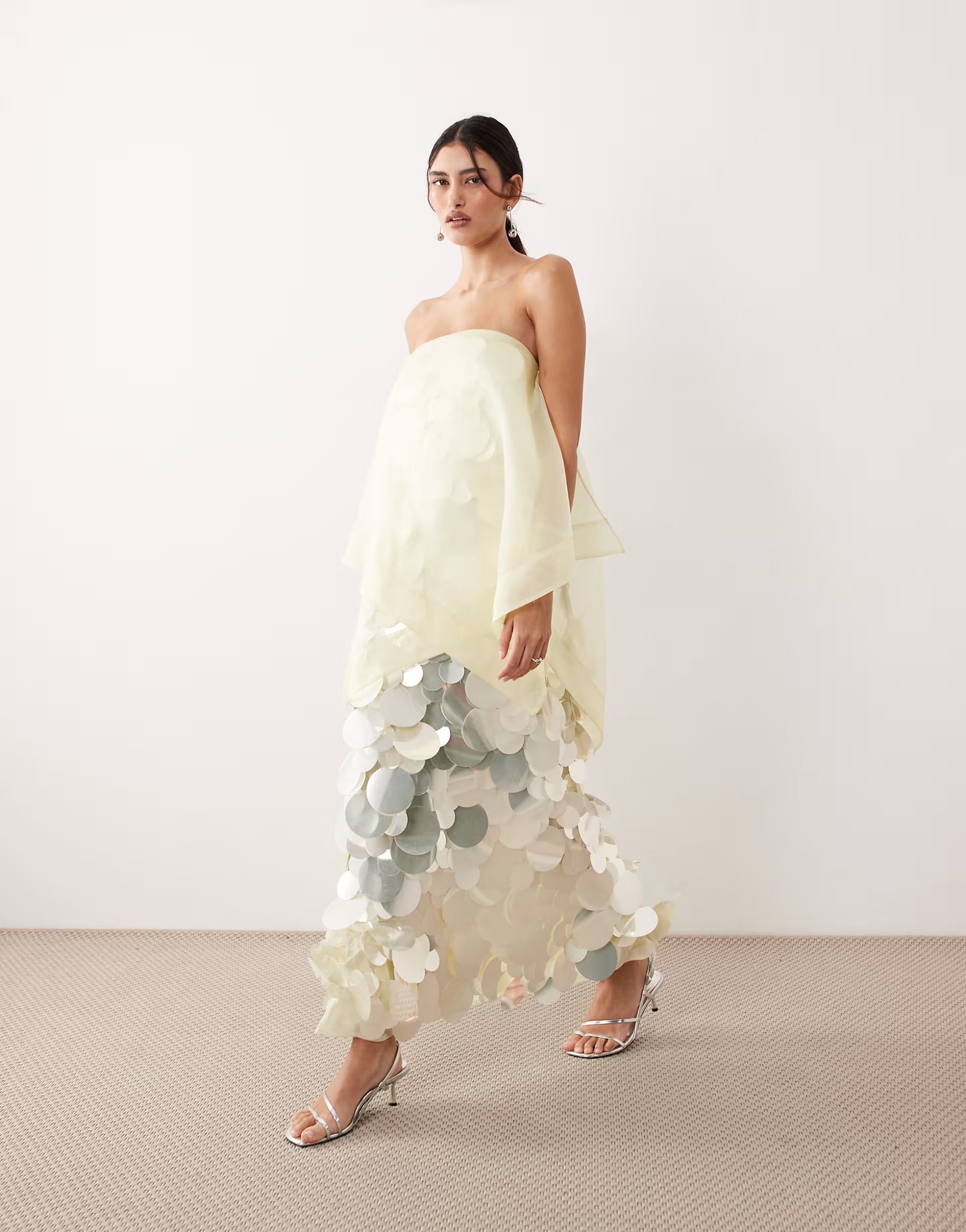 ASOS ARRANGE embellished sequin bandeau maxi dress with overlayer in buttermilk - 1