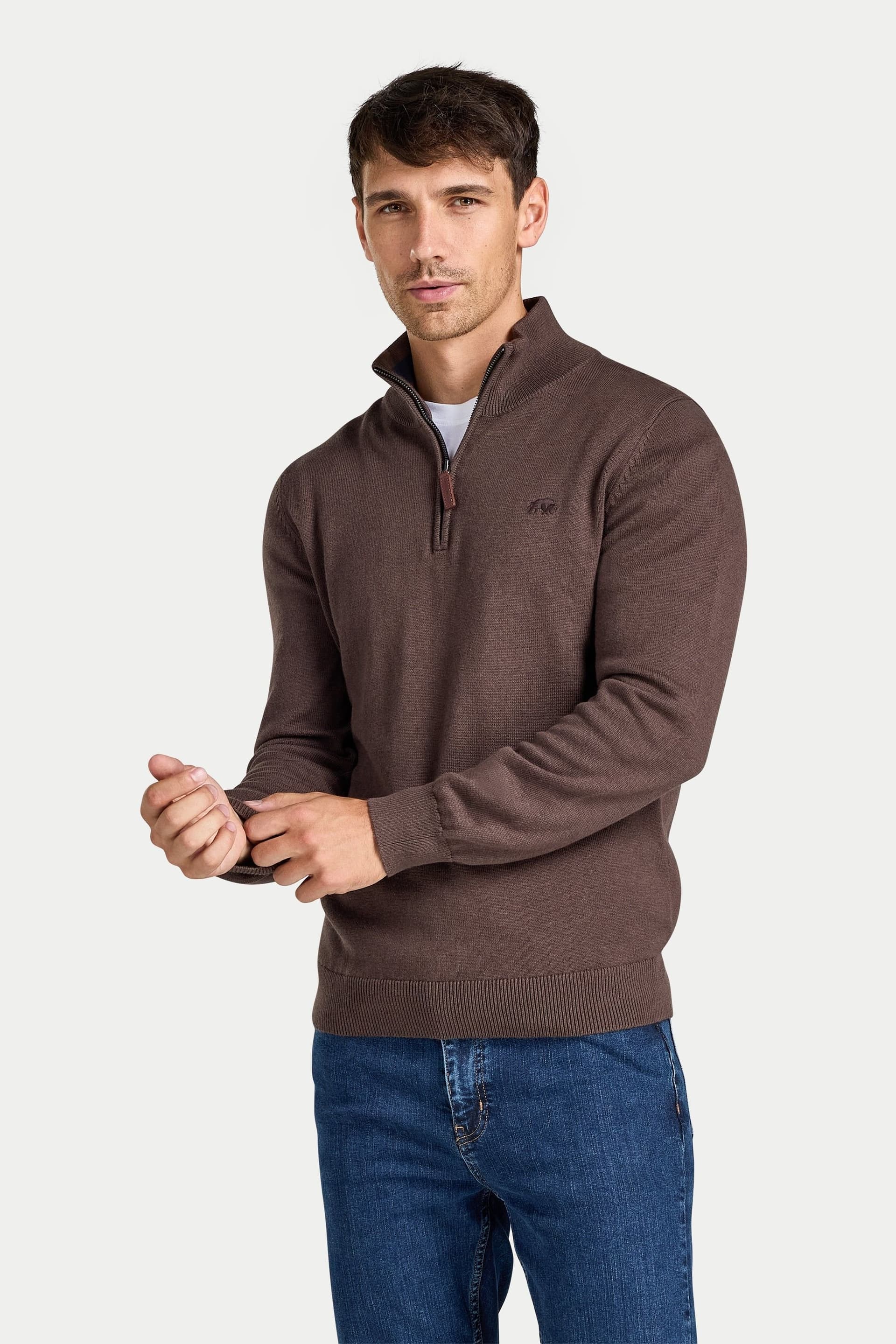 raging bull Raging Bull Men's Classic Classic Cotton/Cashmere Quarter Zip Knit in Brown