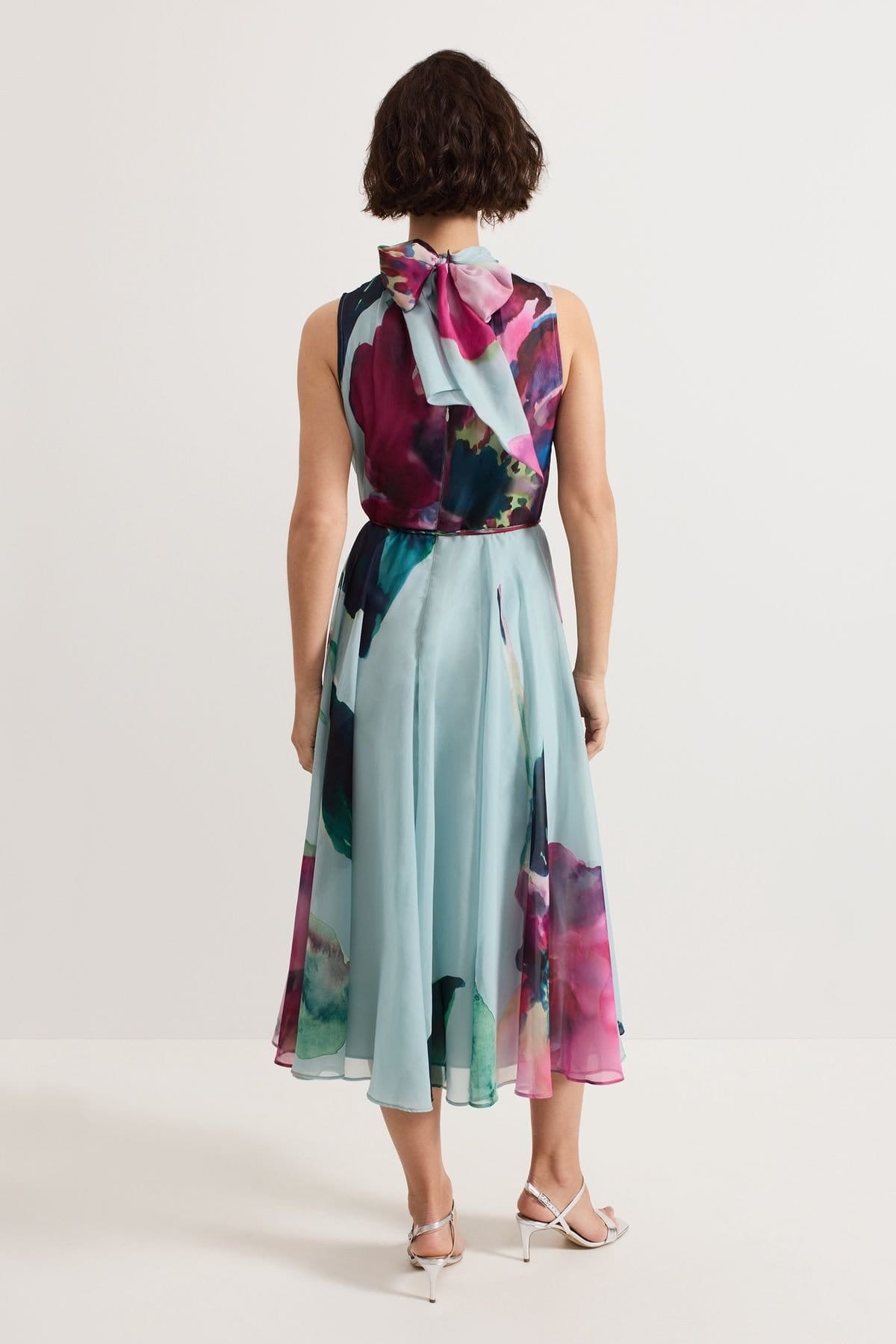 Phase Eight Phase Eight Women's Tahnia High-Neck Floral Print Midi Dress in Aqua - 4