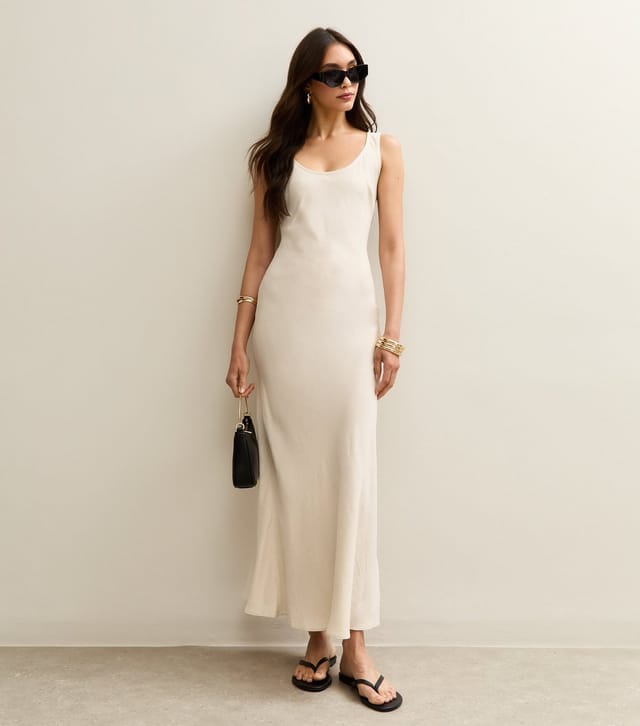 New Look Women's Stone Scoop Neck Midaxi Dress with Linen New Look - 2