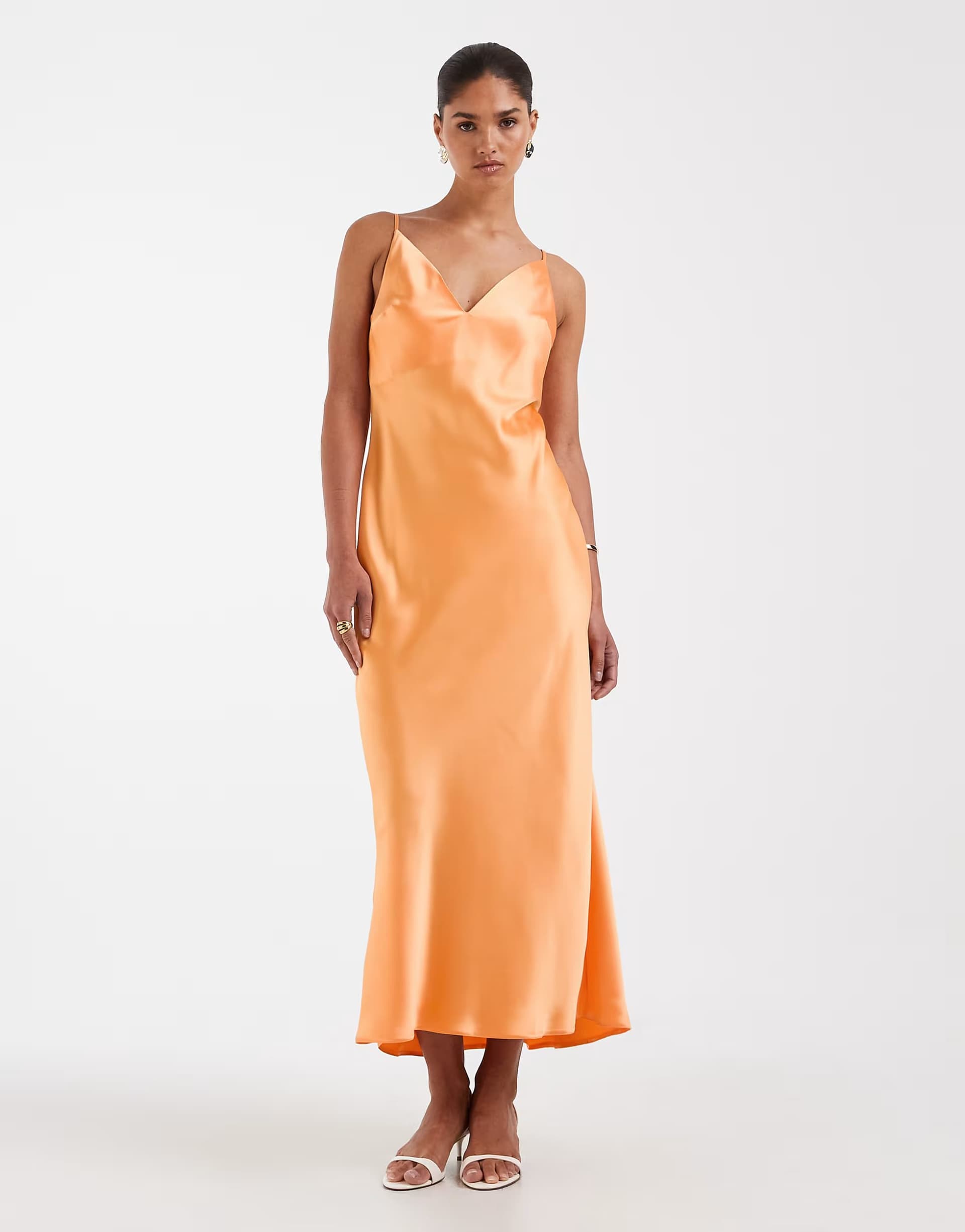 ASOS ASOS DESIGN high apex satin midi dress in light orange