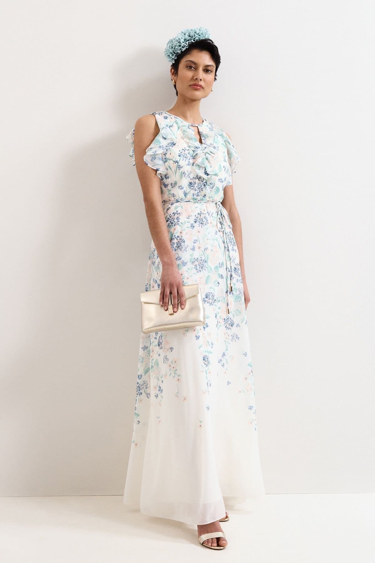 Phase Eight Phase Eight Women's Rachel Floral Ruffle Detail Maxi Dress in Off-White