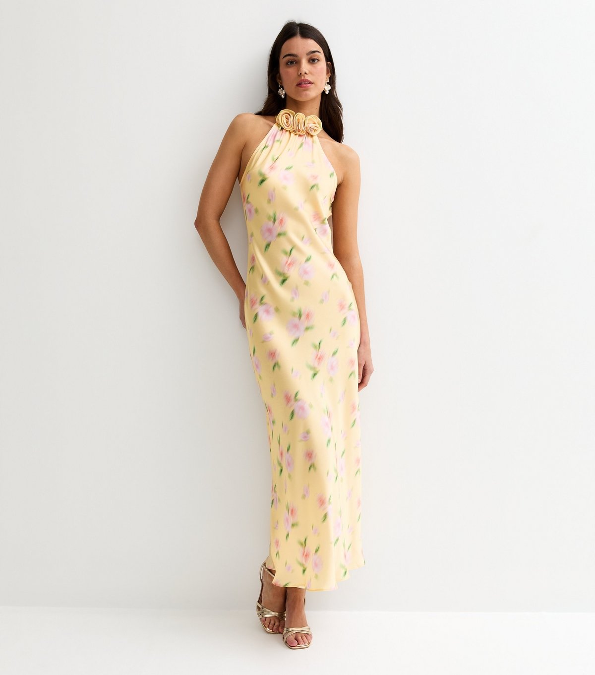 New Look Women's Yellow Blurred Floral Halter Neck Midi Dress New Look - 3