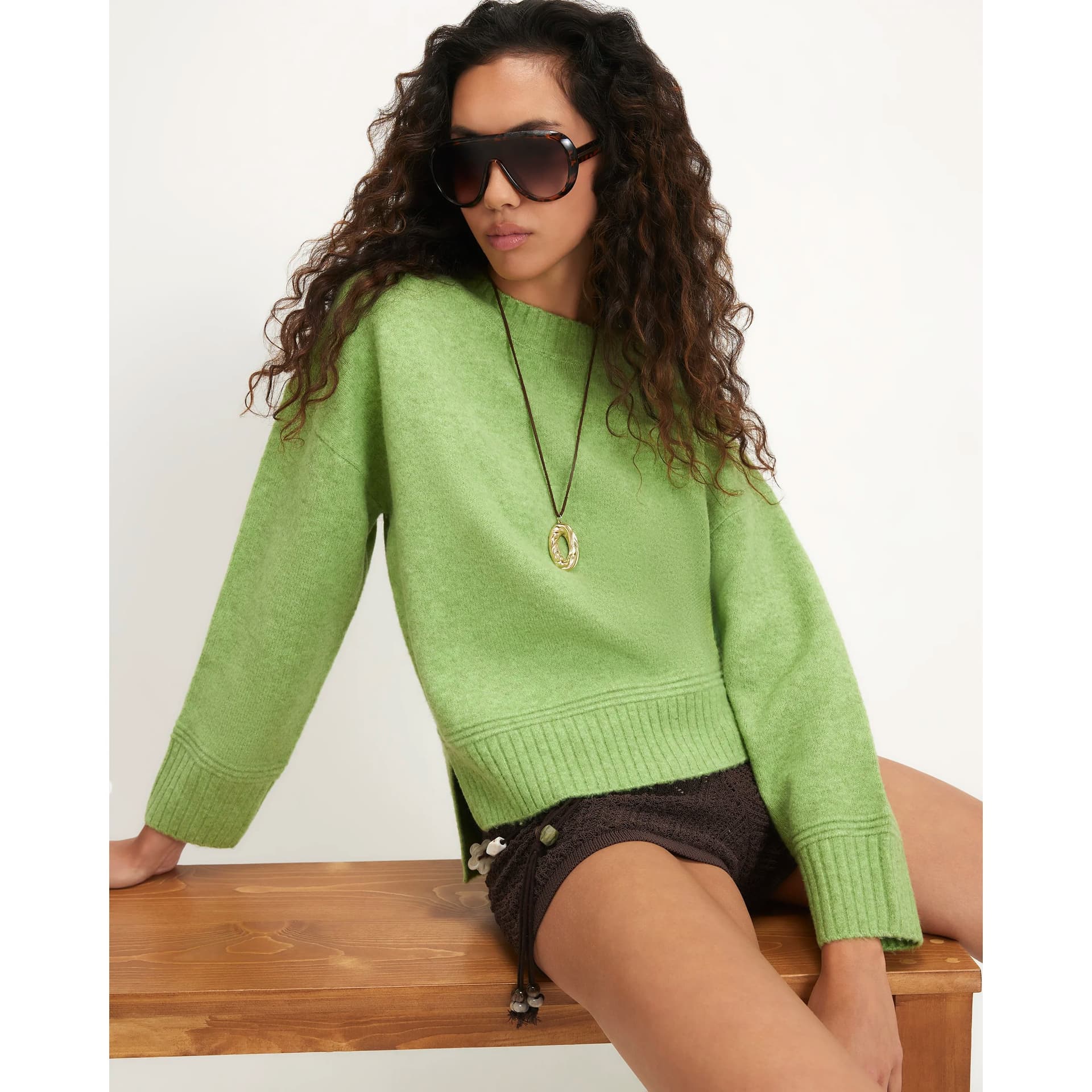 River Island River Island Womens Green Knit Soft Crew Neck Jumper