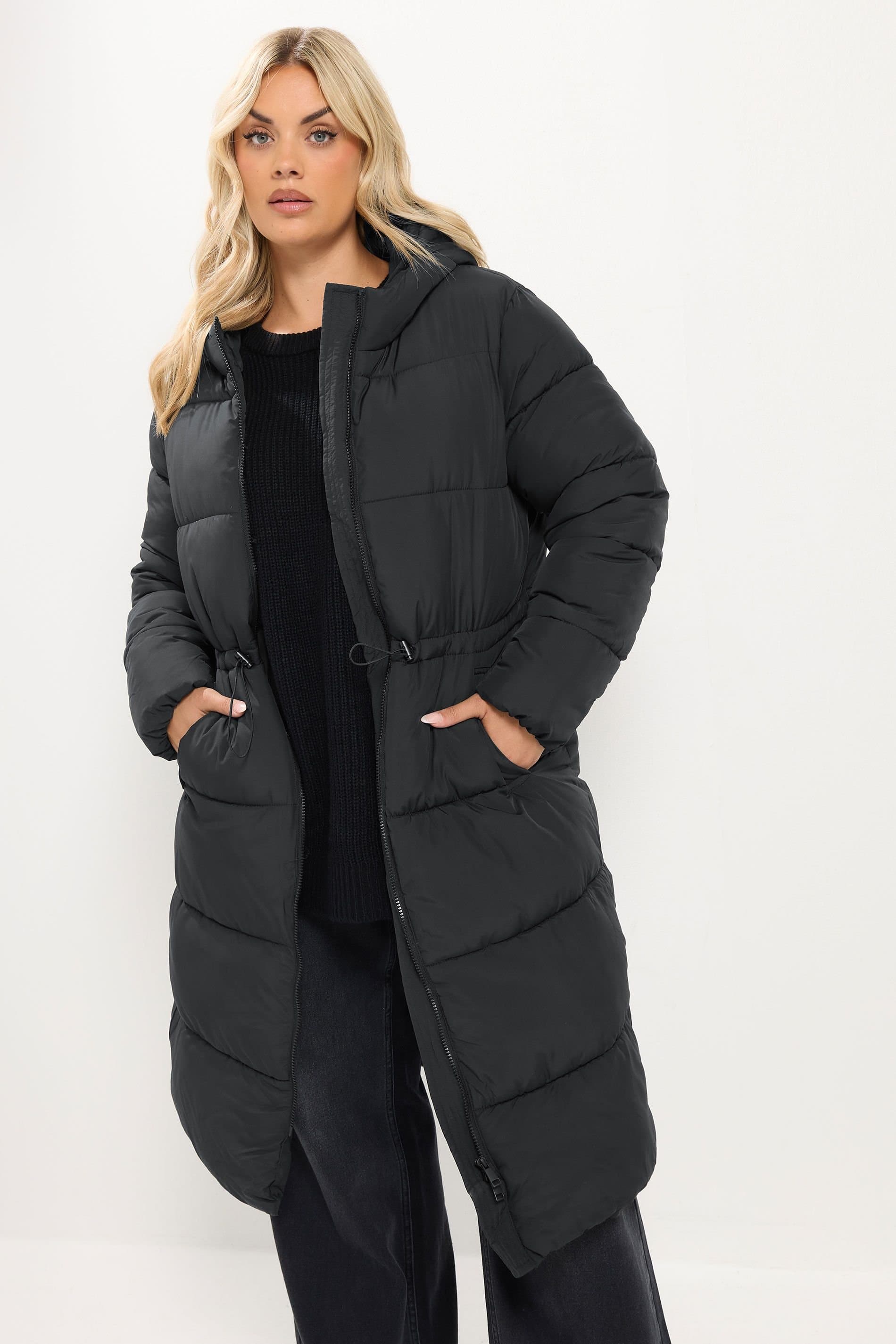 Yours Yours Women's Longline Puffer Coat in Black